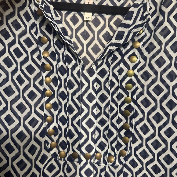 Blue geometric shape, pattern tunic with brass studs size small - Picture 3 of 3